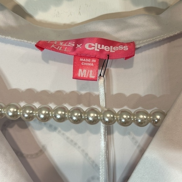 clueless ugh As if white cropped button front sleep top with faux fur sleeve M/L - Picture 5 of 9